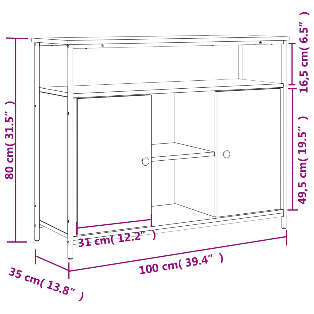 vidaXL Μπουφές Γκρι Sonoma 100x35x80 εκ. από Επεξεργασμένο Ξύλο