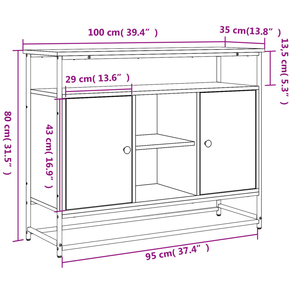 vidaXL Μπουφές Γκρι Sonoma 100x35x80 εκ. από Επεξεργασμένο Ξύλο