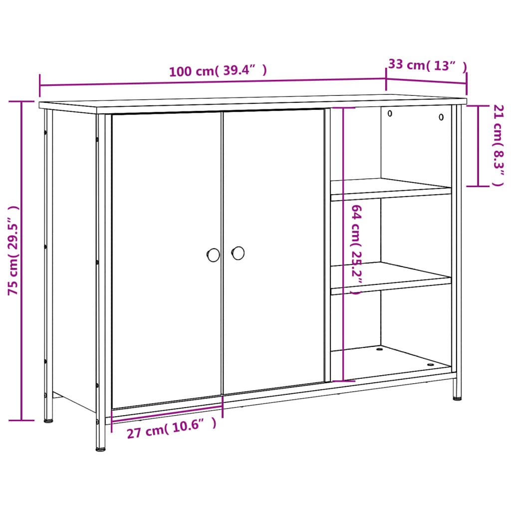 vidaXL Ντουλάπι Γκρι Sonoma 100x33x75 εκ. από Επεξεργασμένο Ξύλο