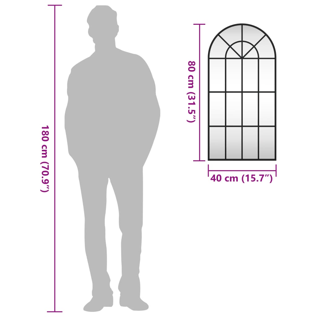 vidaXL Καθρέφτης Τοίχου Αψίδα Μαύρος 40 x 80 εκ. από Σίδερο