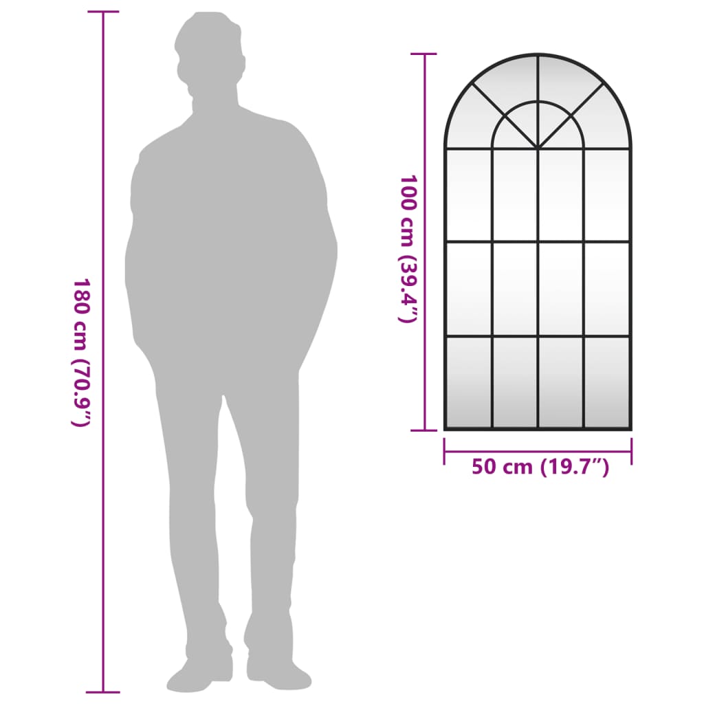 vidaXL Καθρέφτης Τοίχου Αψίδα Μαύρος 50 x 100 εκ. από Σίδερο