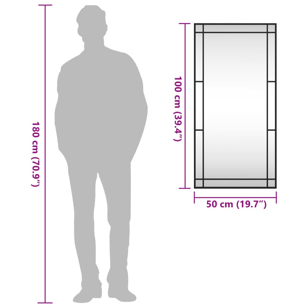 vidaXL Καθρέφτης Ορθογώνιος Μαύρος 50 x 100 εκ. από Σίδερο
