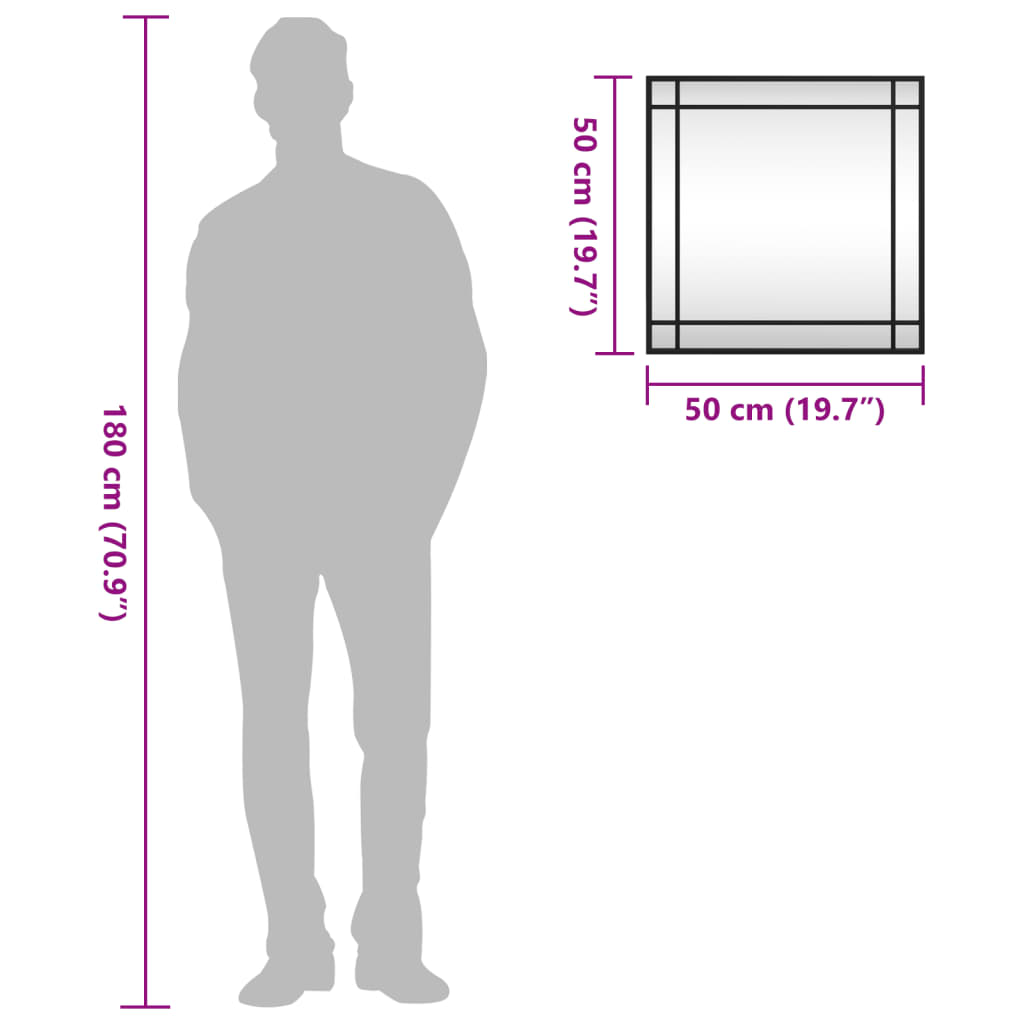vidaXL Καθρέφτης Τοίχου Τετράγωνος Μαύρος 50 x 50 εκ. από Σίδερο