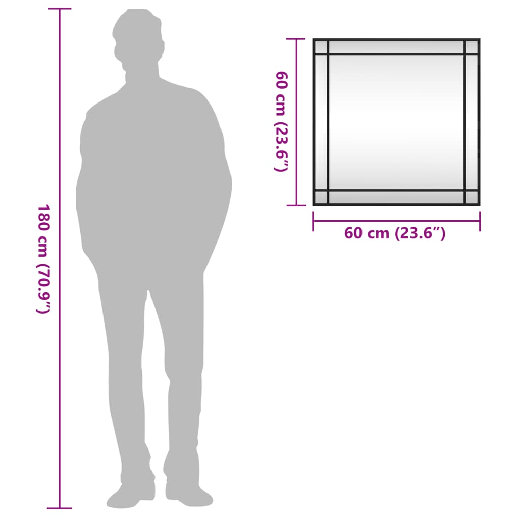 vidaXL Καθρέφτης Τοίχου Τετράγωνος Μαύρος 60 x 60 εκ. από Σίδερο