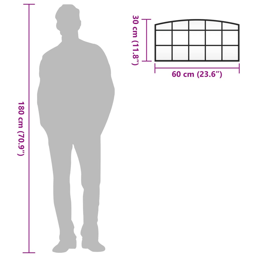 vidaXL Καθρέφτης Τοίχου Αψίδα Μαύρος 60x30 εκ. από Σίδερο