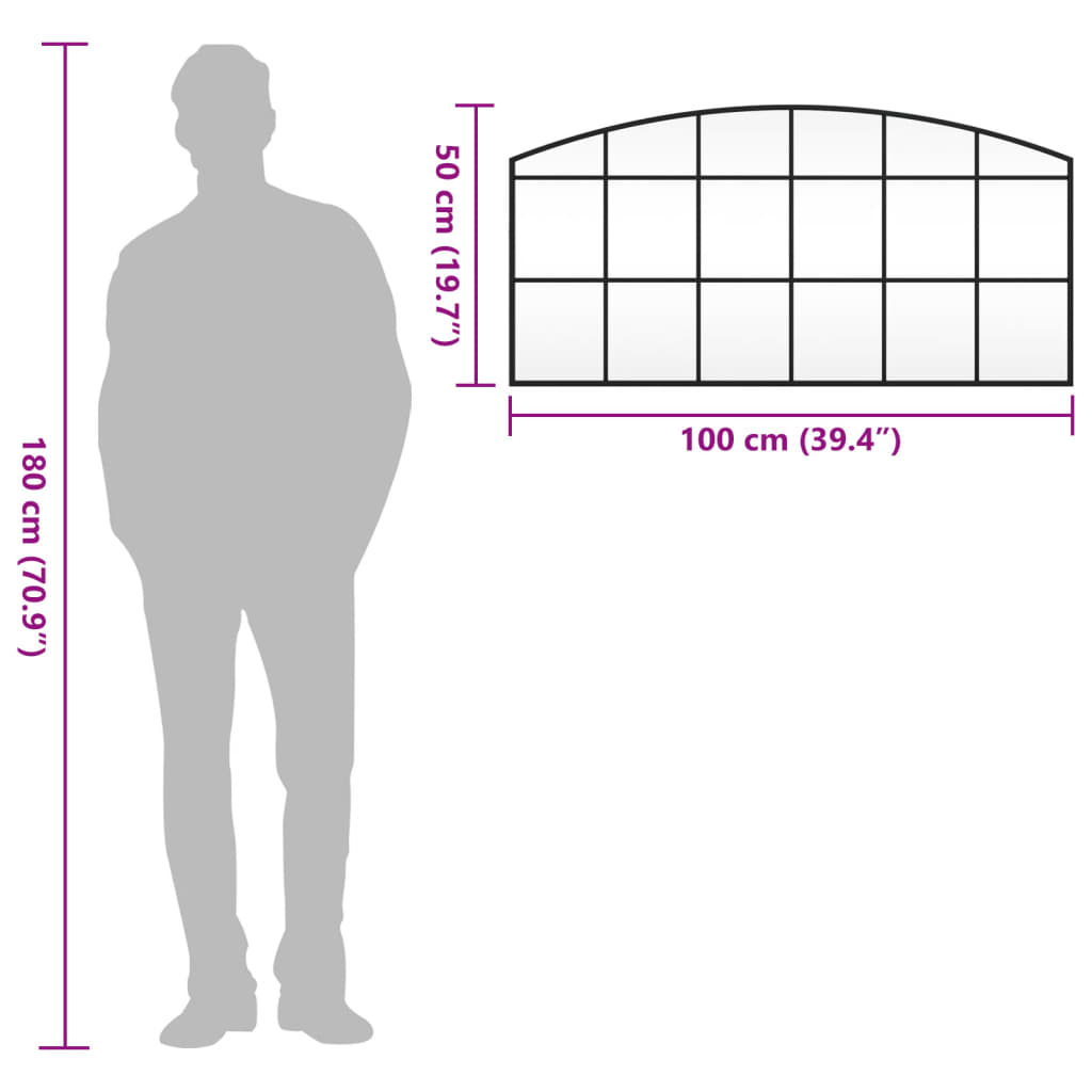vidaXL Καθρέφτης Τοίχου Αψίδα Μαύρος 100 x 50 εκ. από Σίδερο