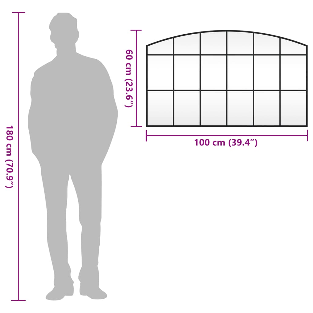 vidaXL Καθρέφτης Τοίχου Αψίδα Μαύρος 100 x 60 εκ. από Σίδερο