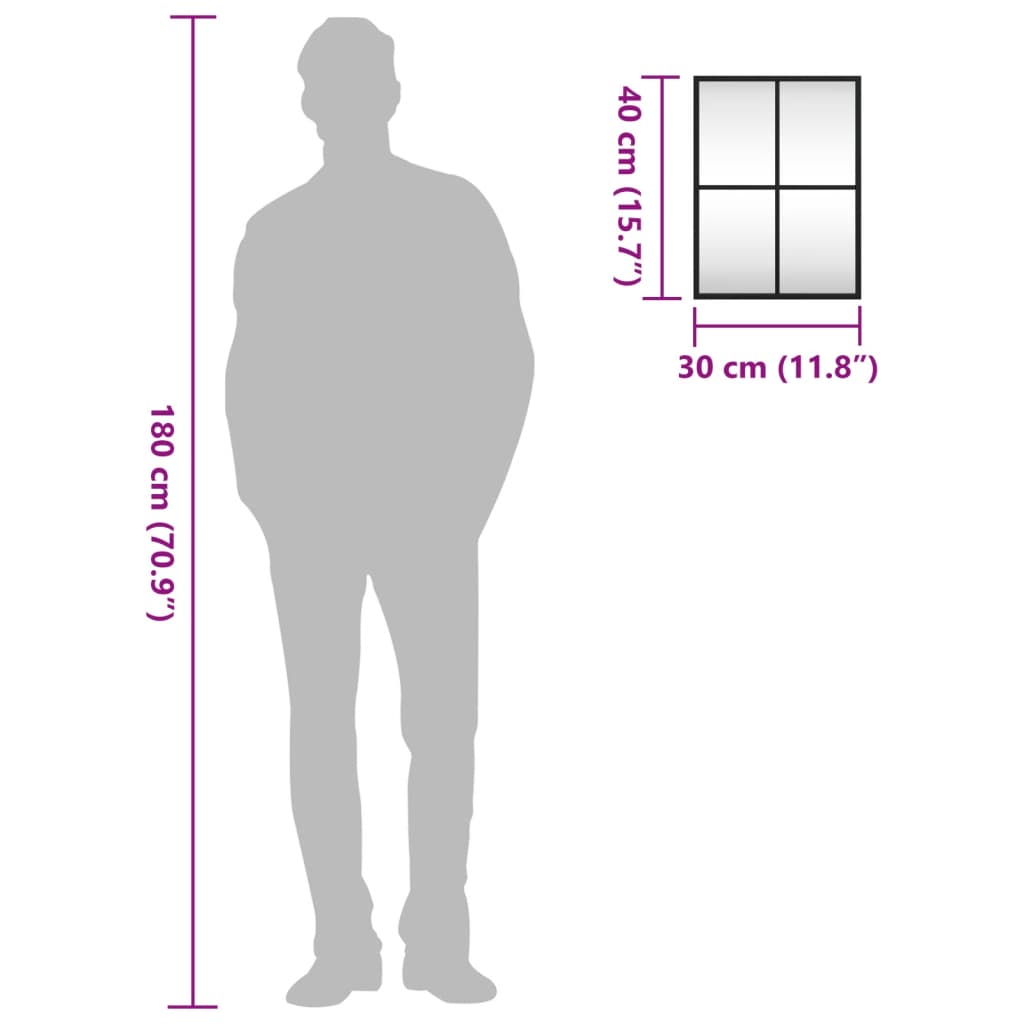 vidaXL Καθρέφτης Ορθογώνιος Μαύρος 30 x 40 εκ. από Σίδερο