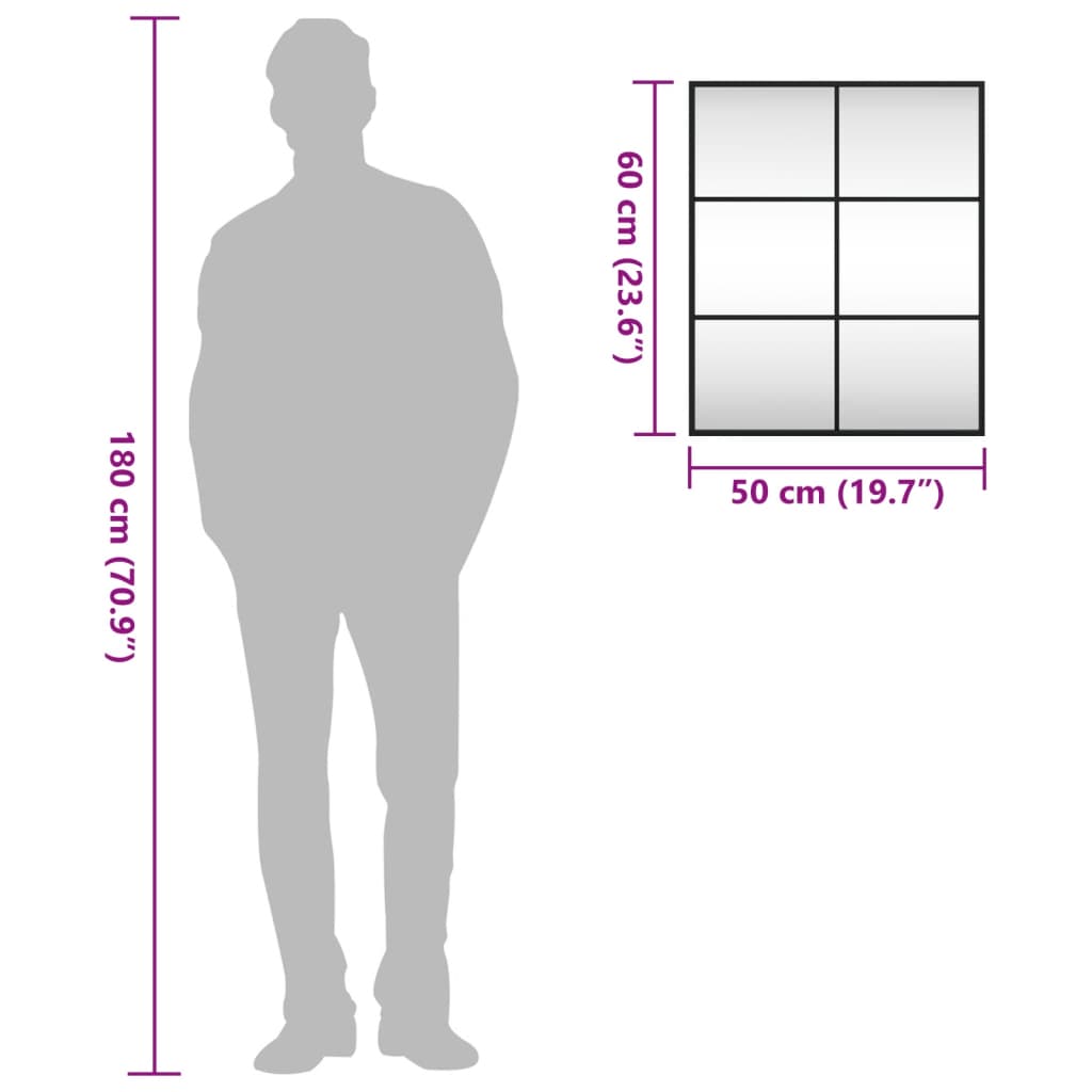 vidaXL Καθρέφτης Ορθογώνιος Μαύρος 50 x 60 εκ. από Σίδερο
