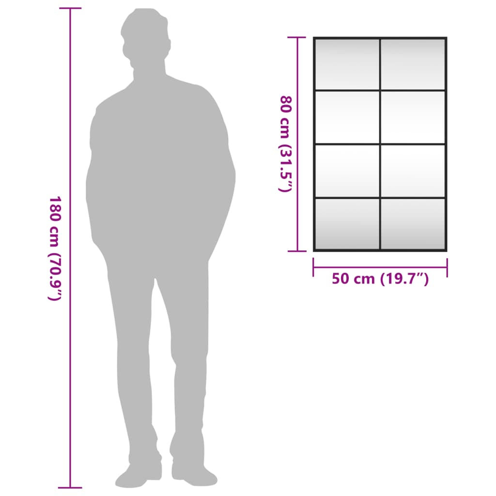 vidaXL Καθρέφτης Ορθογώνιος Μαύρος 50 x 80 εκ. από Σίδερο