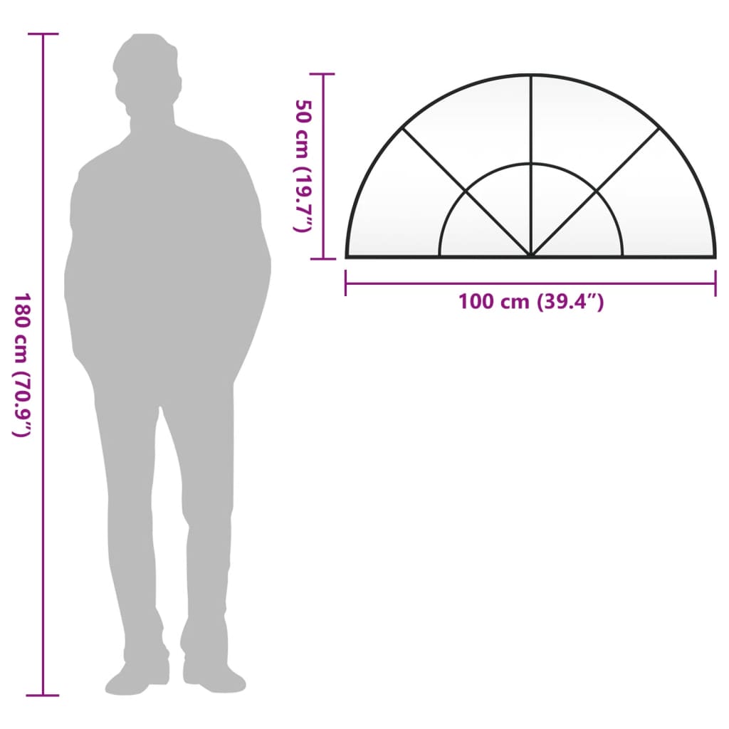 vidaXL Καθρέφτης Τοίχου Αψίδα Μαύρος 100 x 50 εκ. από Σίδερο