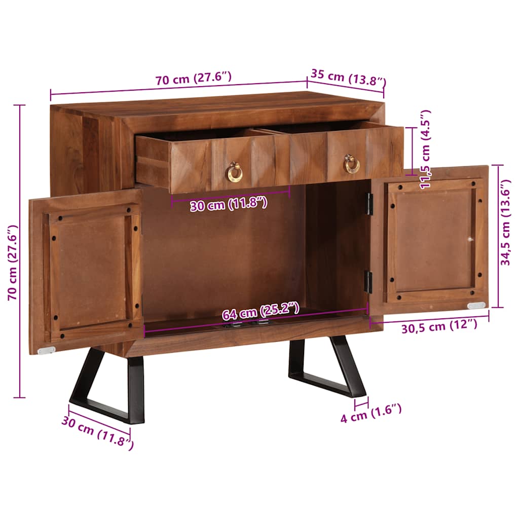 vidaXL Συρταριέρα Μελί Καφέ 70x35x70 εκ. Μασίφ Ξύλο Ακακίας
