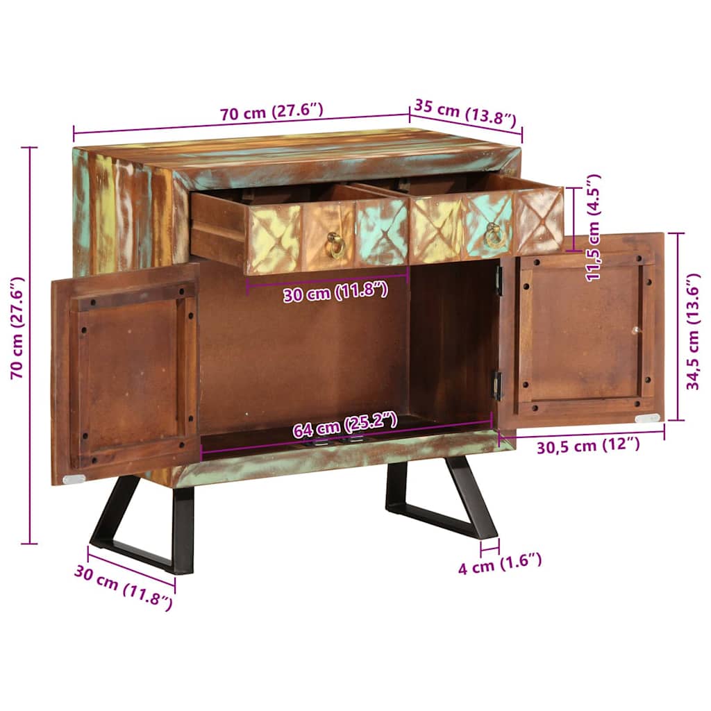 ντουλάπι συρταριών vidaXL Πολύχρωμο Στερεό ξύλο αναγεννημένο