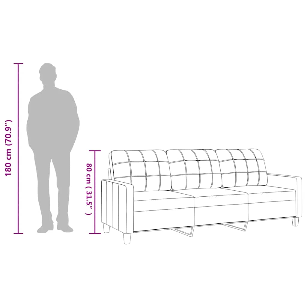 vidaXL Καναπές Τριθέσιος Καπουτσίνο 180 εκ. από Συνθετικό Δέρμα