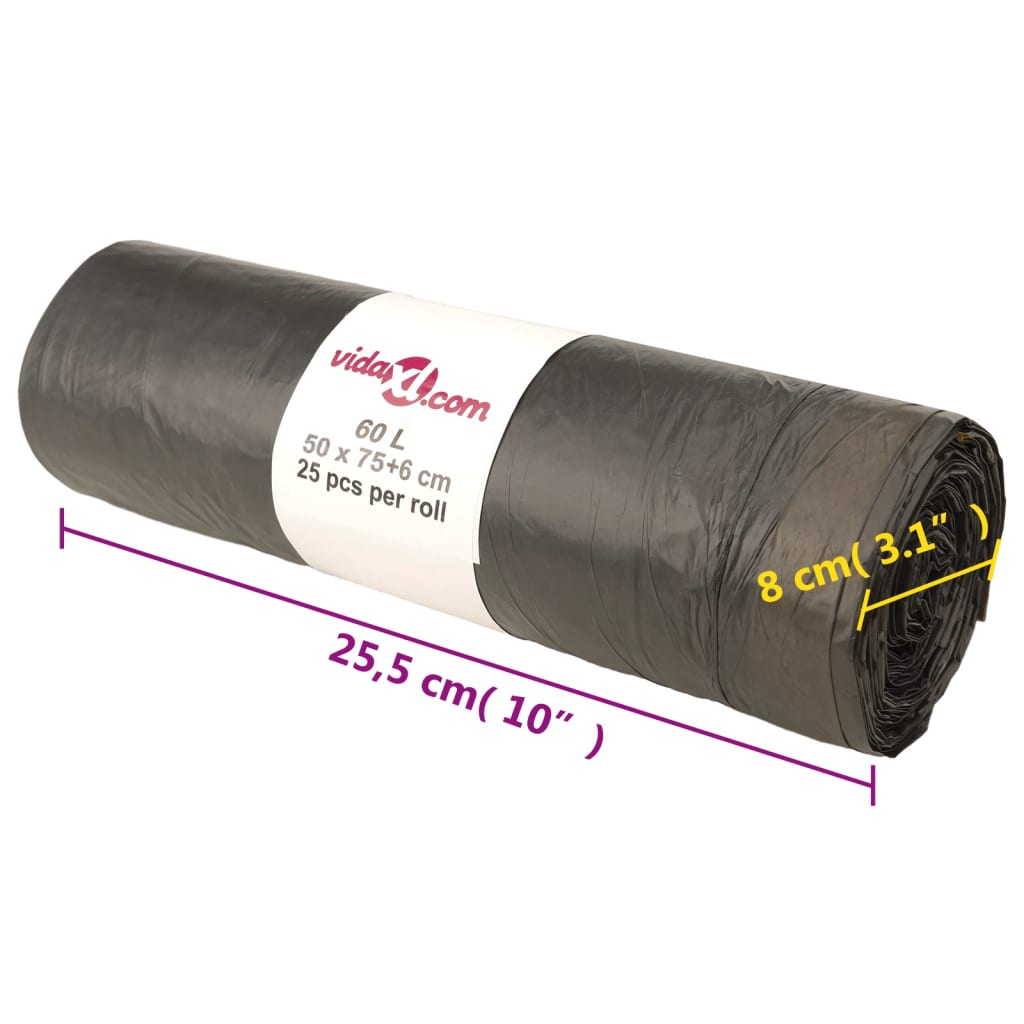 vidaXL Σακούλες Απορριμμάτων με Κορδόνια 250 τεμ. Μαύρες 60 Λ.