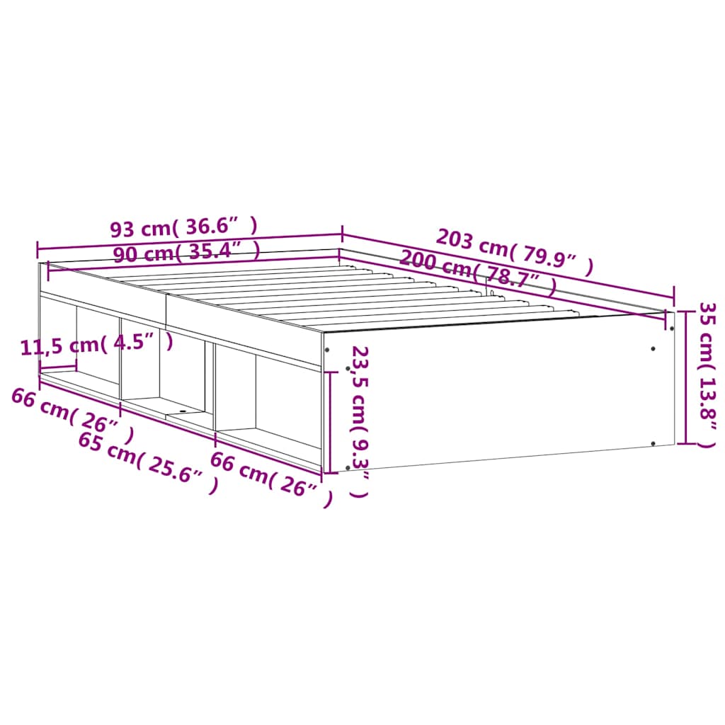 vidaXL Πλαίσιο Κρεβατιού Sonoma Δρυς 90x200 εκ.