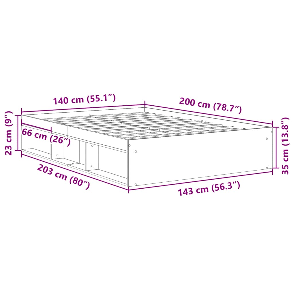 vidaXL Πλαίσιο Κρεβατιού Μαύρο 140 x 200 εκ.