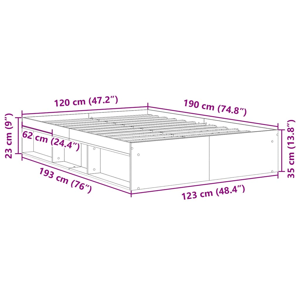 vidaXL Πλαίσιο Κρεβατιού Καφέ Δρυς 120 x 190 εκ. Small Double