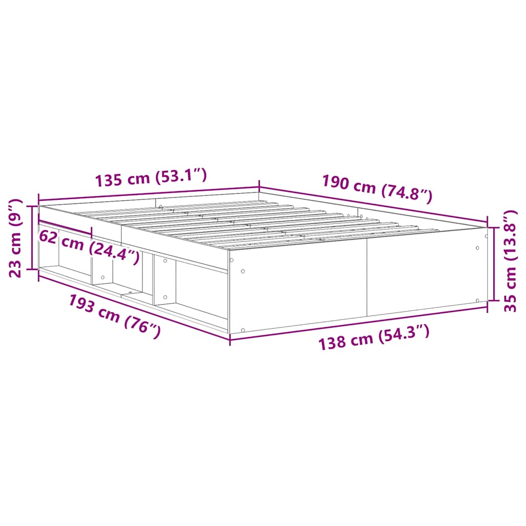 vidaXL Πλαίσιο Κρεβατιού Καπνιστή Δρυς 135x190 εκ. Double
