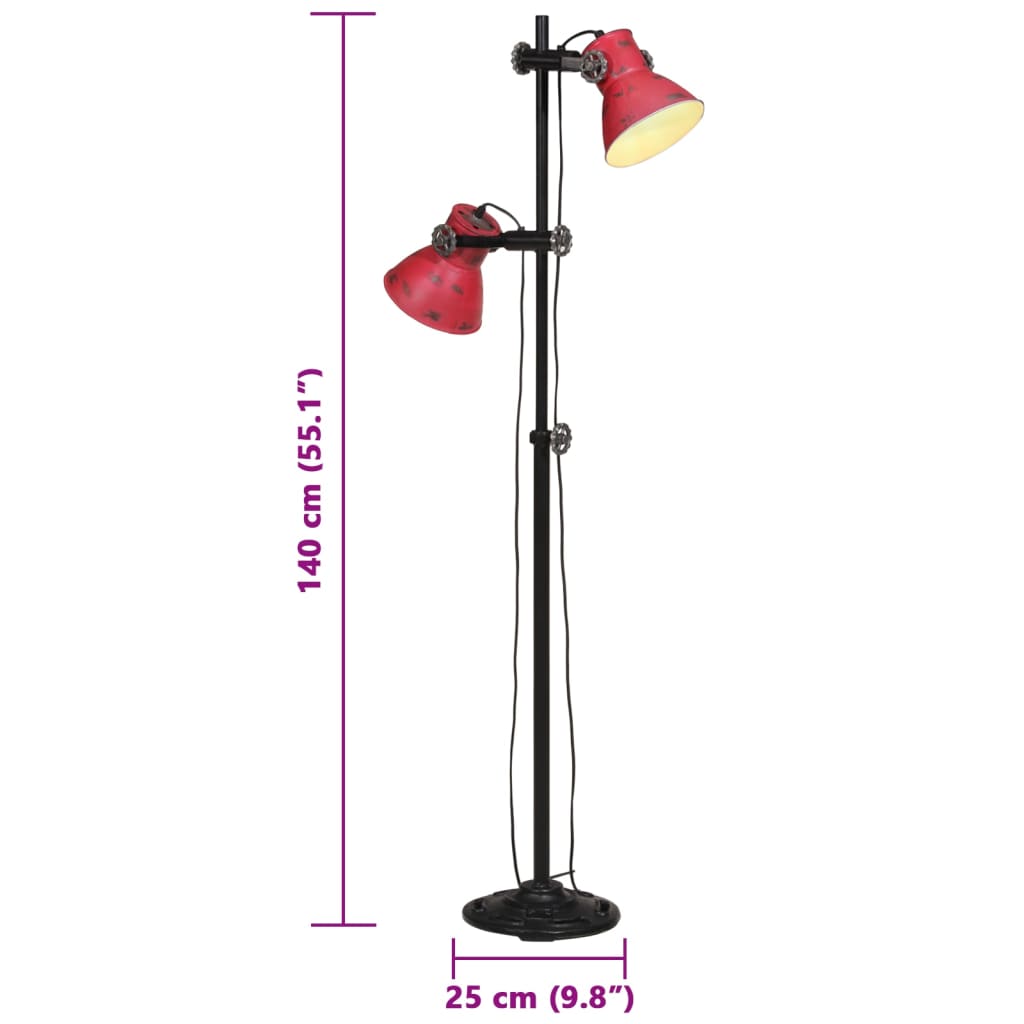 vidaXL Φωτιστικό Δαπέδου 25 W Αντικέ Κόκκινο 25 x 25 x 90/140 εκ. Ε27