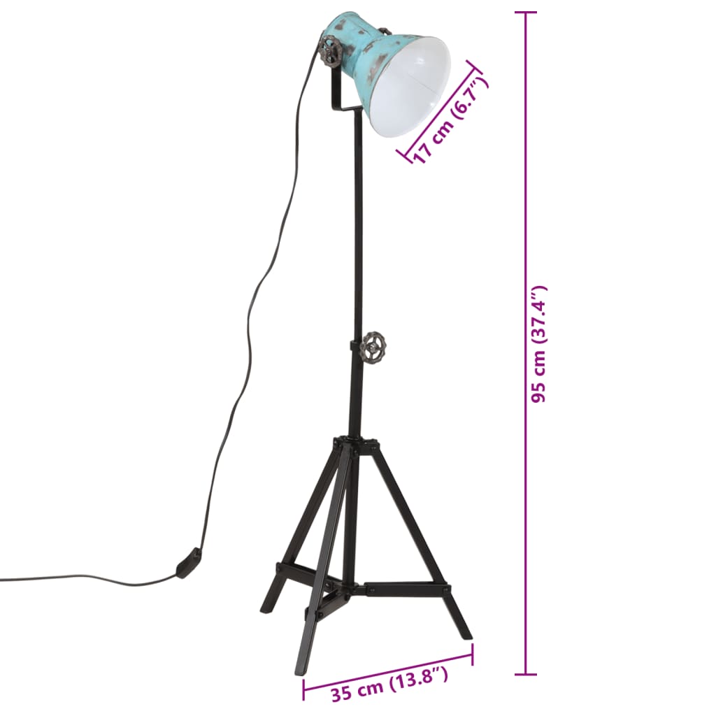 vidaXL Φωτιστικό Δαπέδου 25 W Αντικέ Μπλε 35x35x65/95 εκ. Ε27