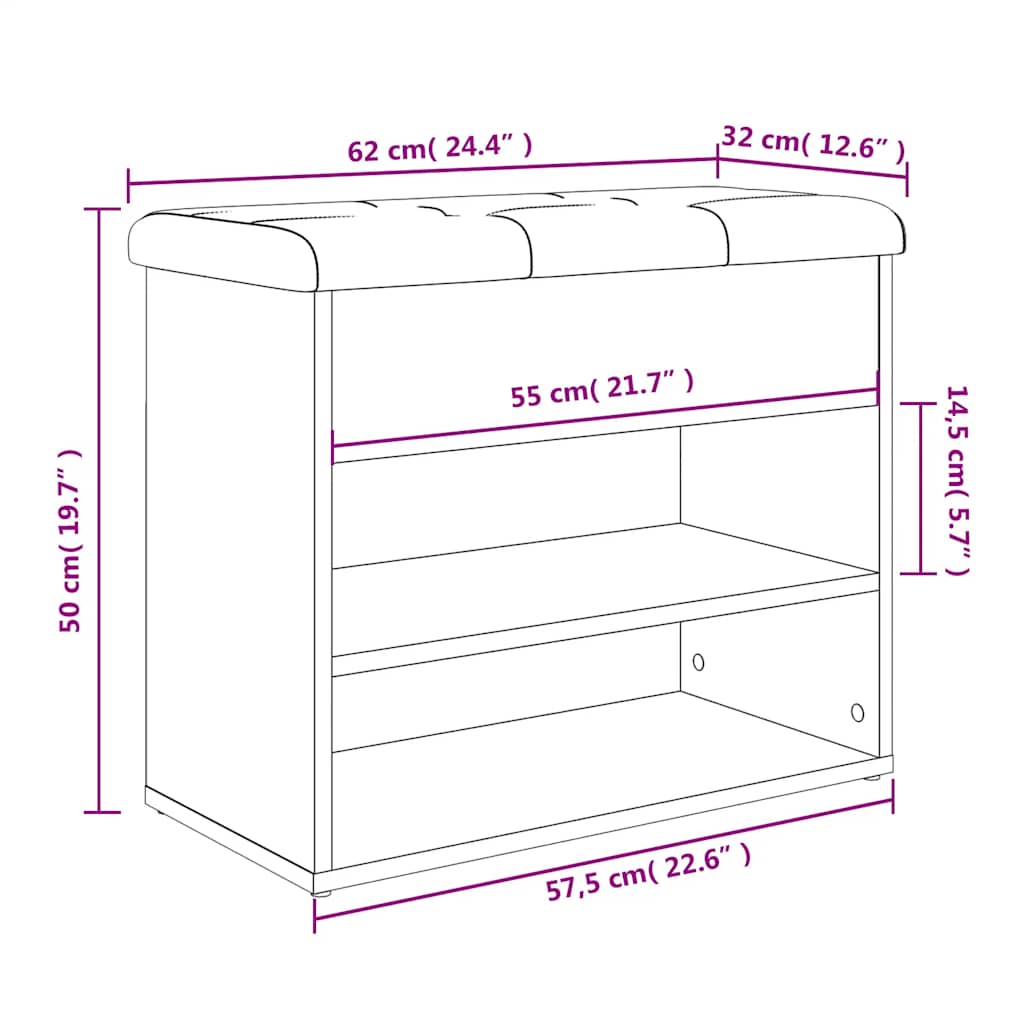 vidaXL Παπουτσοθήκη Sonoma Δρυς 62x32x50 εκ. από Επεξεργασμένο Ξύλο