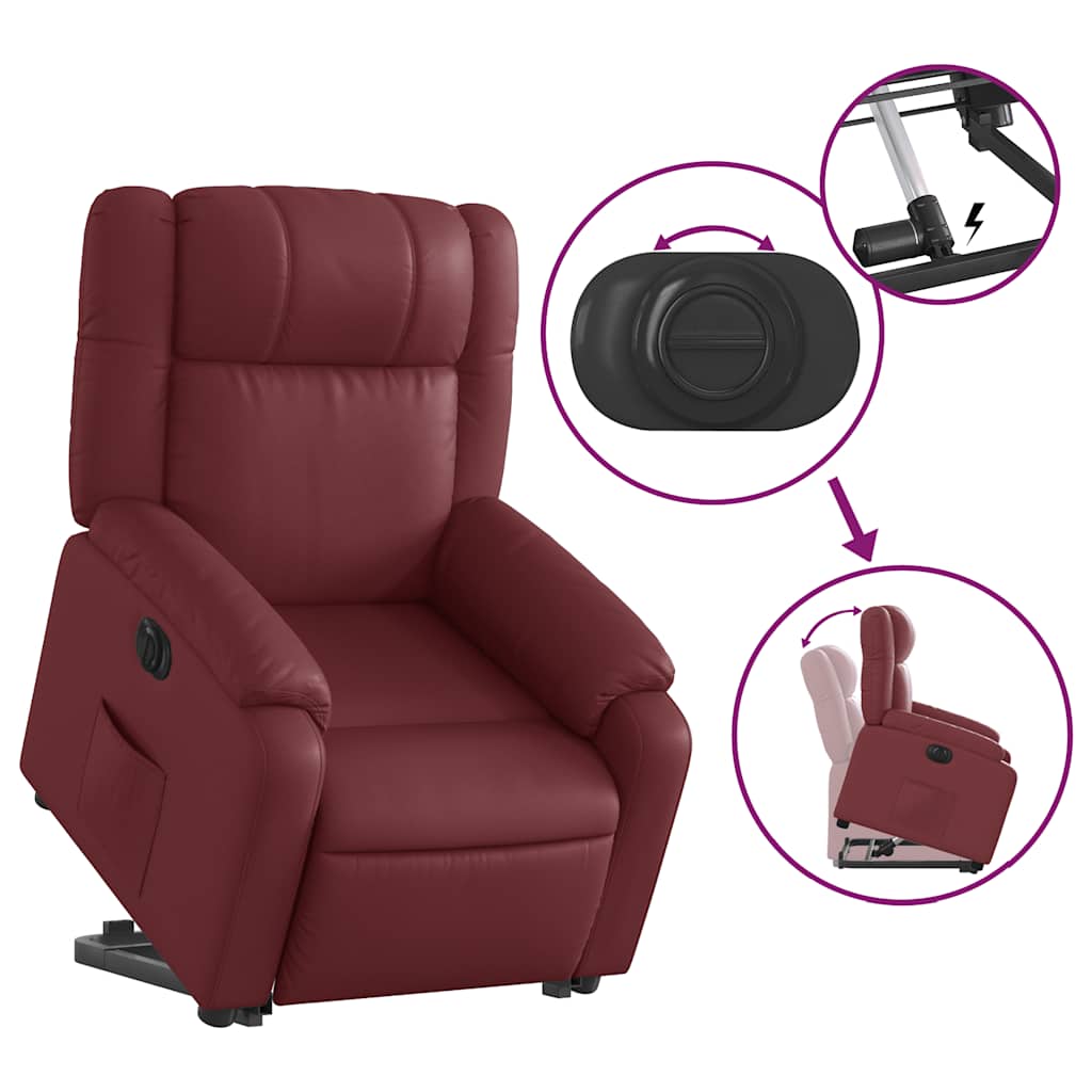 vidaXL Πολυθρόνα Ηλεκ.Ανακλινόμενη με Ανύψωση Μπορντό Συνθ.Δέρμα