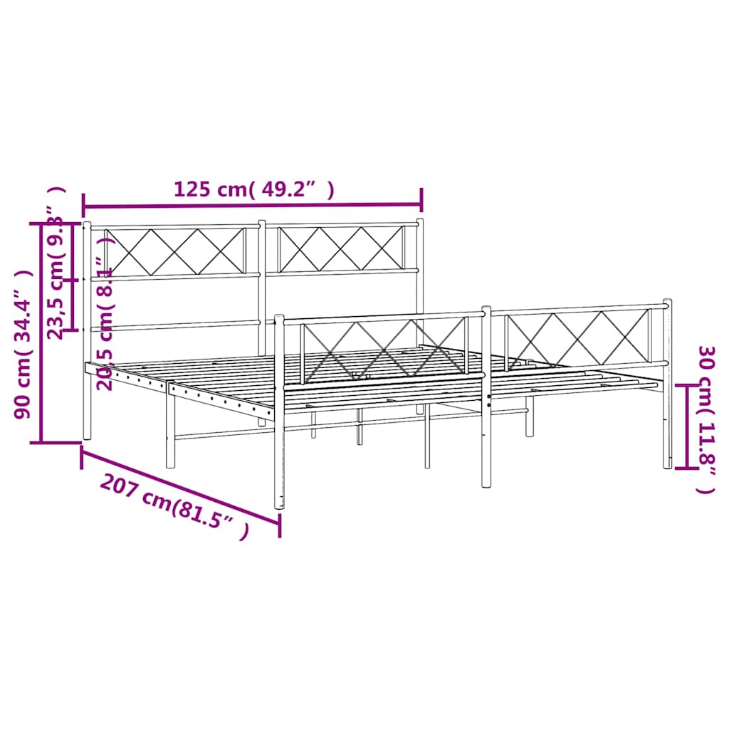 vidaXL Πλαίσιο Κρεβατιού με Κεφαλάρι&Ποδαρικό Μαύρο 120x200εκ. Μέταλλο