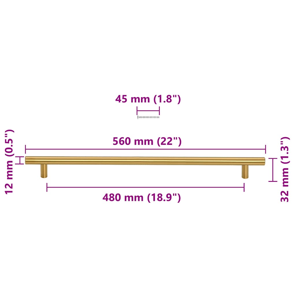 vidaXL Λαβές Ντουλαπιών 5 τεμ. Χρυσές 480 χιλ. από Ανοξείδωτο Ατσάλι