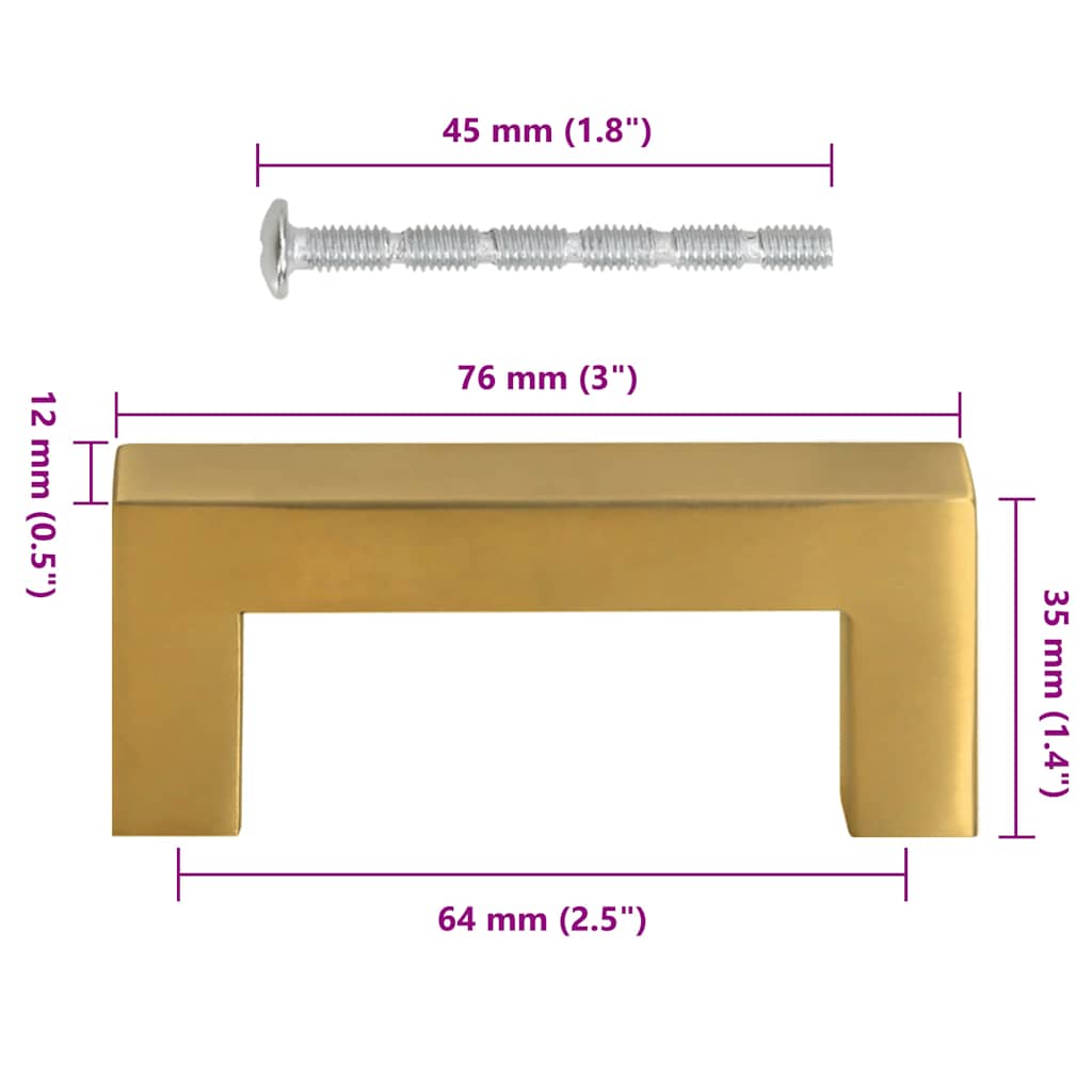 vidaXL Λαβές Ντουλαπιών 10 τεμ. Χρυσές 64 χιλ. από Ανοξείδωτο Ατσάλι