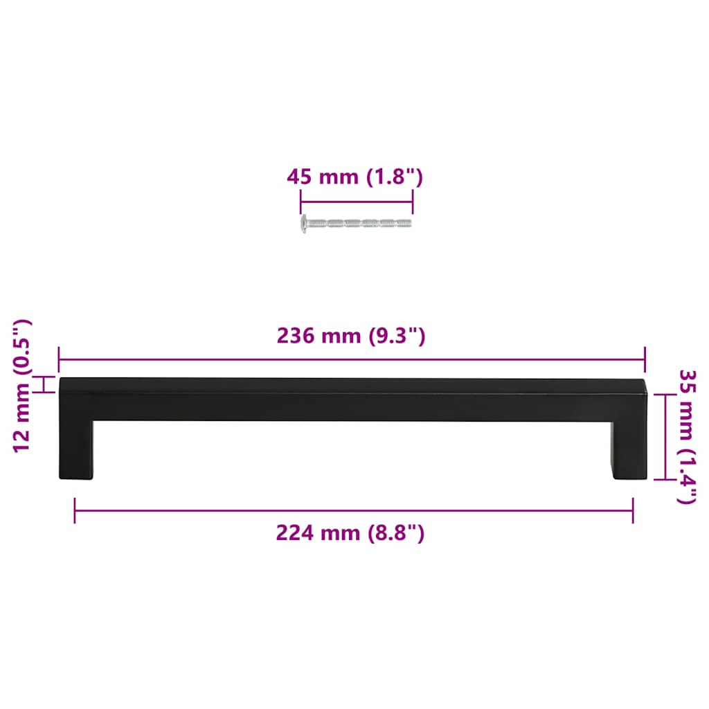 vidaXL Λαβές Ντουλαπιών 5 τεμ. Μαύρες 224 χιλ. από Ανοξείδωτο Ατσάλι