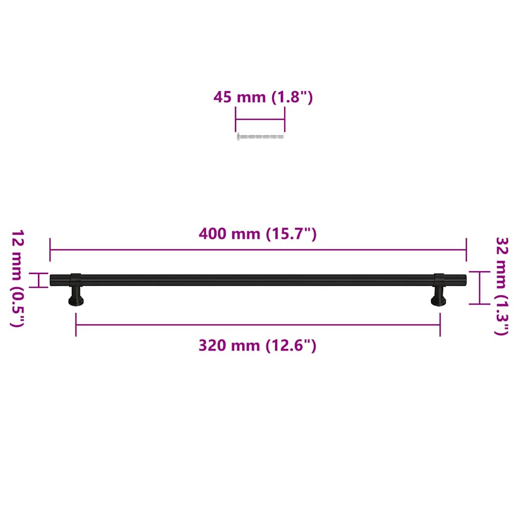 vidaXL Λαβές Ντουλαπιών 5 τεμ. Μαύρες 320 χιλ. από Ανοξείδωτο Ατσάλι