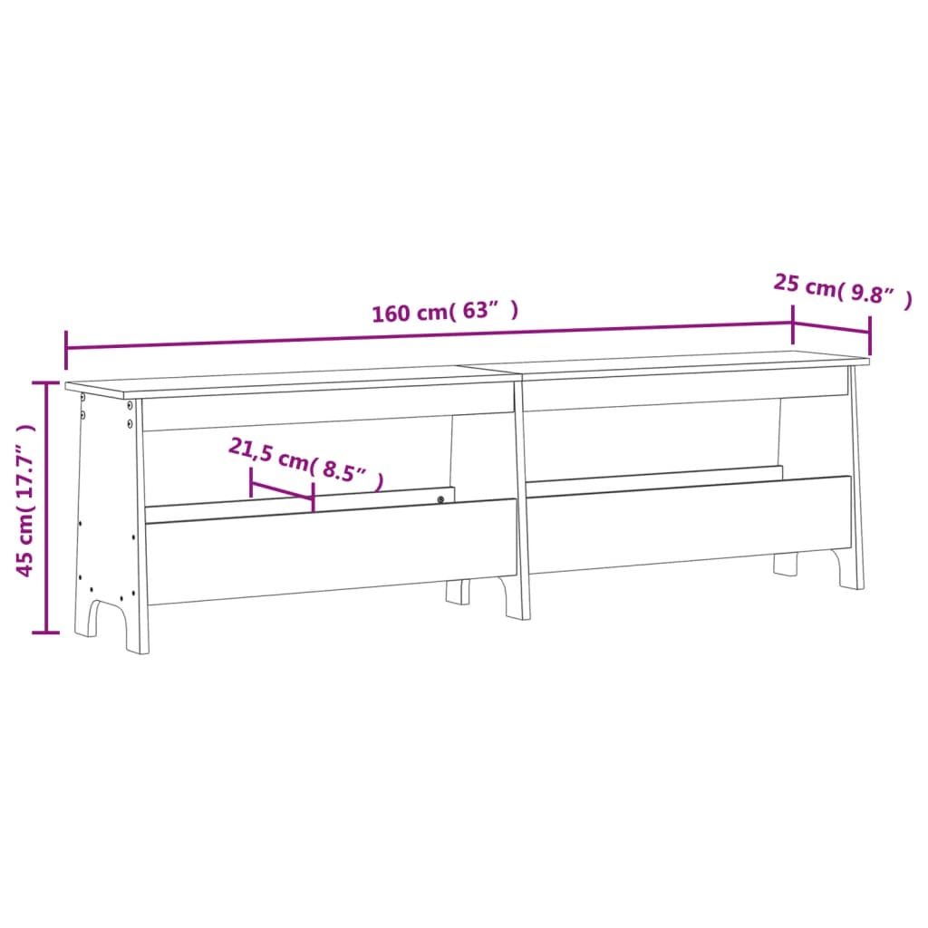 vidaXL Παγκάκι Χολ Λευκό 160x28x45 εκ. από Μασίφ Ξύλο Πεύκου