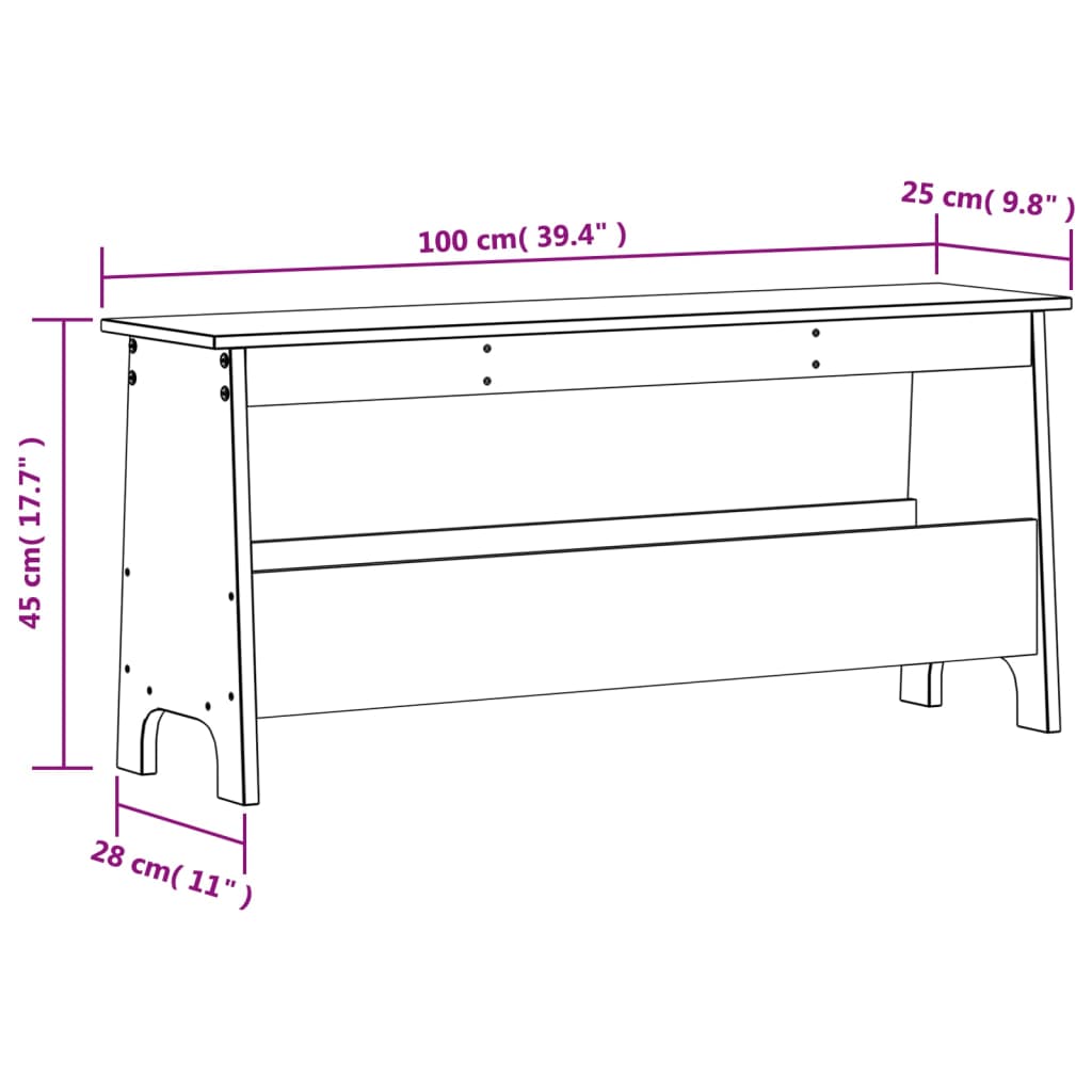 vidaXL Παγκάκι Χολ Λευκό 100 x 28 x 45 εκ. από Μασίφ Ξύλο Πεύκου