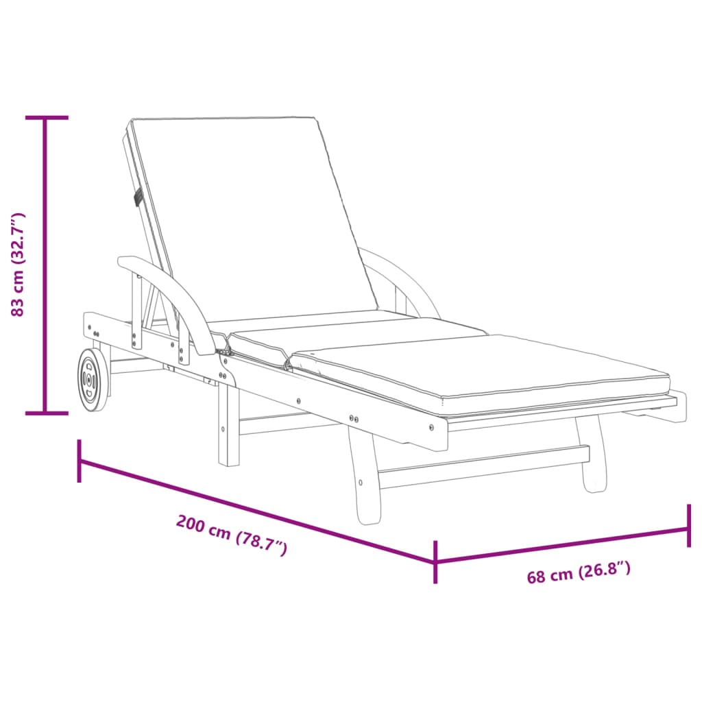 vidaXL Ξαπλώστρες με Μαξιλάρια 2 τεμ. 200x68x83 εκ. Μασίφ Ξύλο Ακακίας