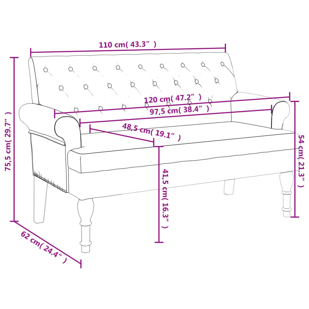 vidaXL Παγκάκι με Πλάτη Σκούρο Καφέ 120 x 62 x 75,5 εκ. Υφασμάτινο