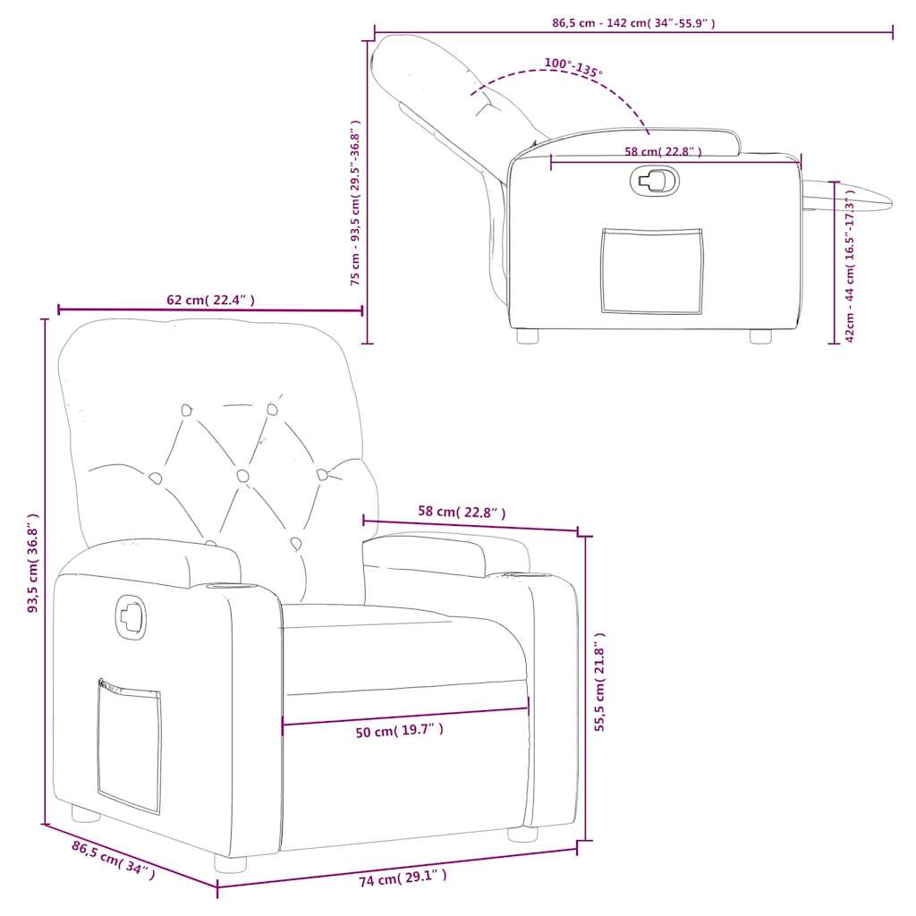 vidaXL Πολυθρόνα με Ανακλινόμενη Πόρτα Σκούρο Γκρι Υφασμάτινη