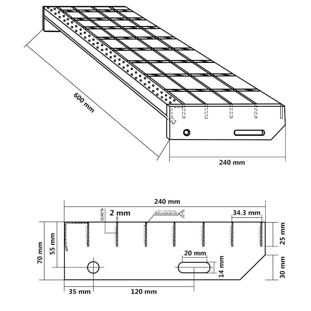 vidaXL Σκαλοπάτια από Σχάρα 60 x 24 x 7 εκ. από Γαλβανισμένο Χάλυβα