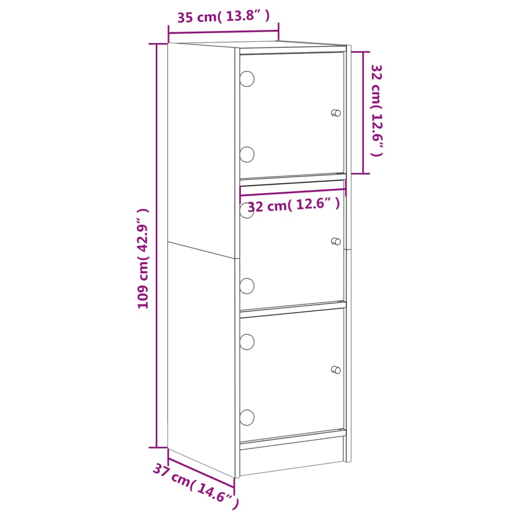 vidaXL Ντουλάπι Γκρι Sonoma 35 x 37 x 109 εκ. με Γυάλινες Πόρτες