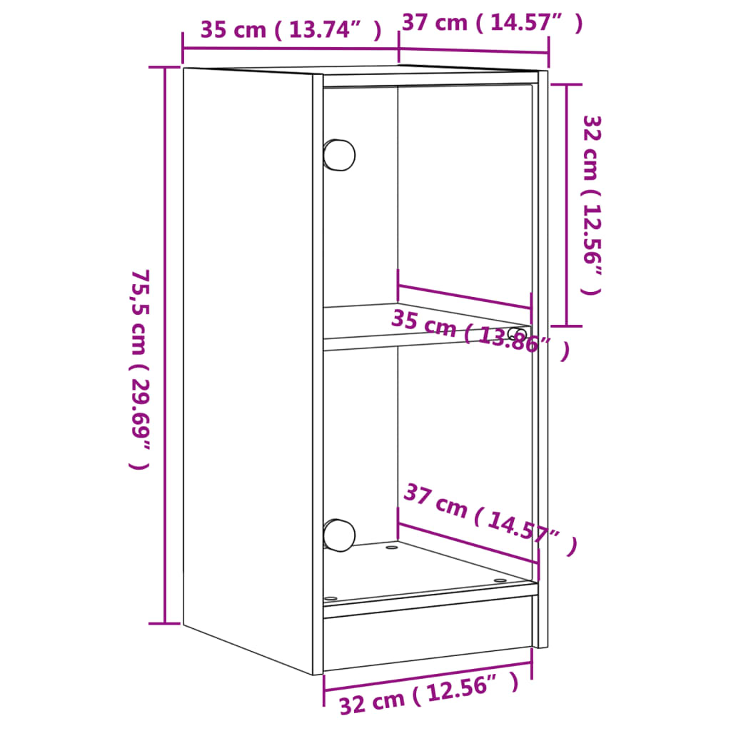 vidaXL Βοηθητικό Ντουλάπι Sonoma Δρυς 35x37x75,5εκ. με Γυάλινες Πόρτες