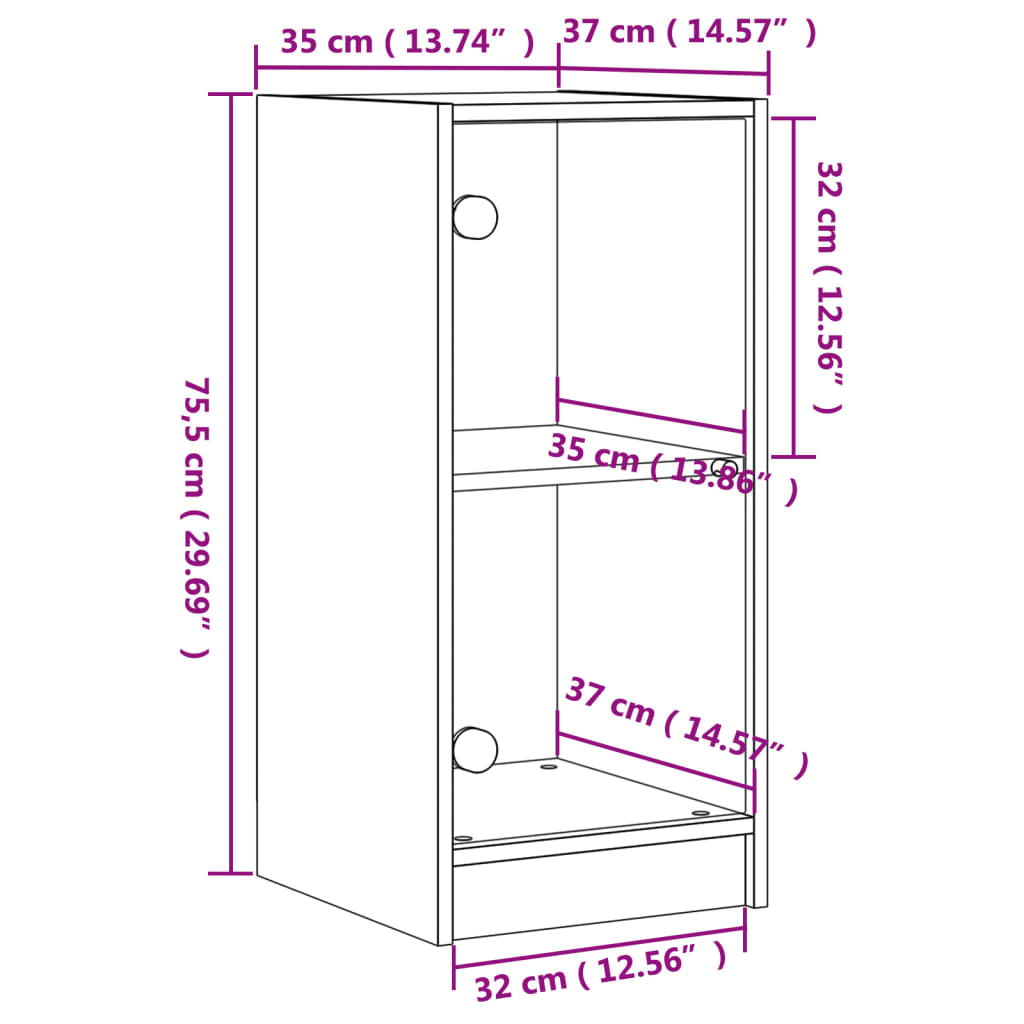 vidaXL Βοηθητικό Ντουλάπι Καπνιστή Δρυς 35x37x75,5 εκ. Γυάλινες Πόρτες