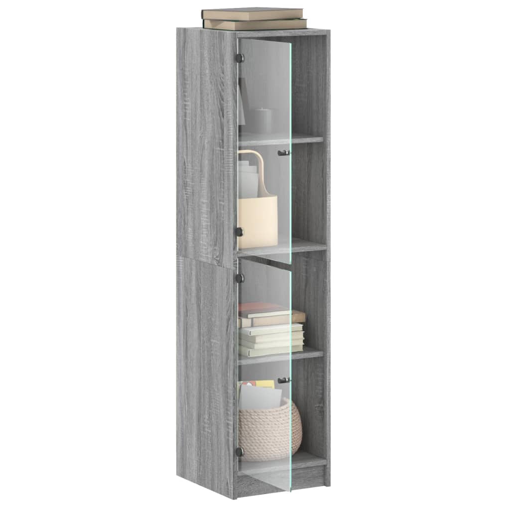 vidaXL Ντουλάπι Γκρι Sonoma 35x37x142 εκ. με Γυάλινες Πόρτες