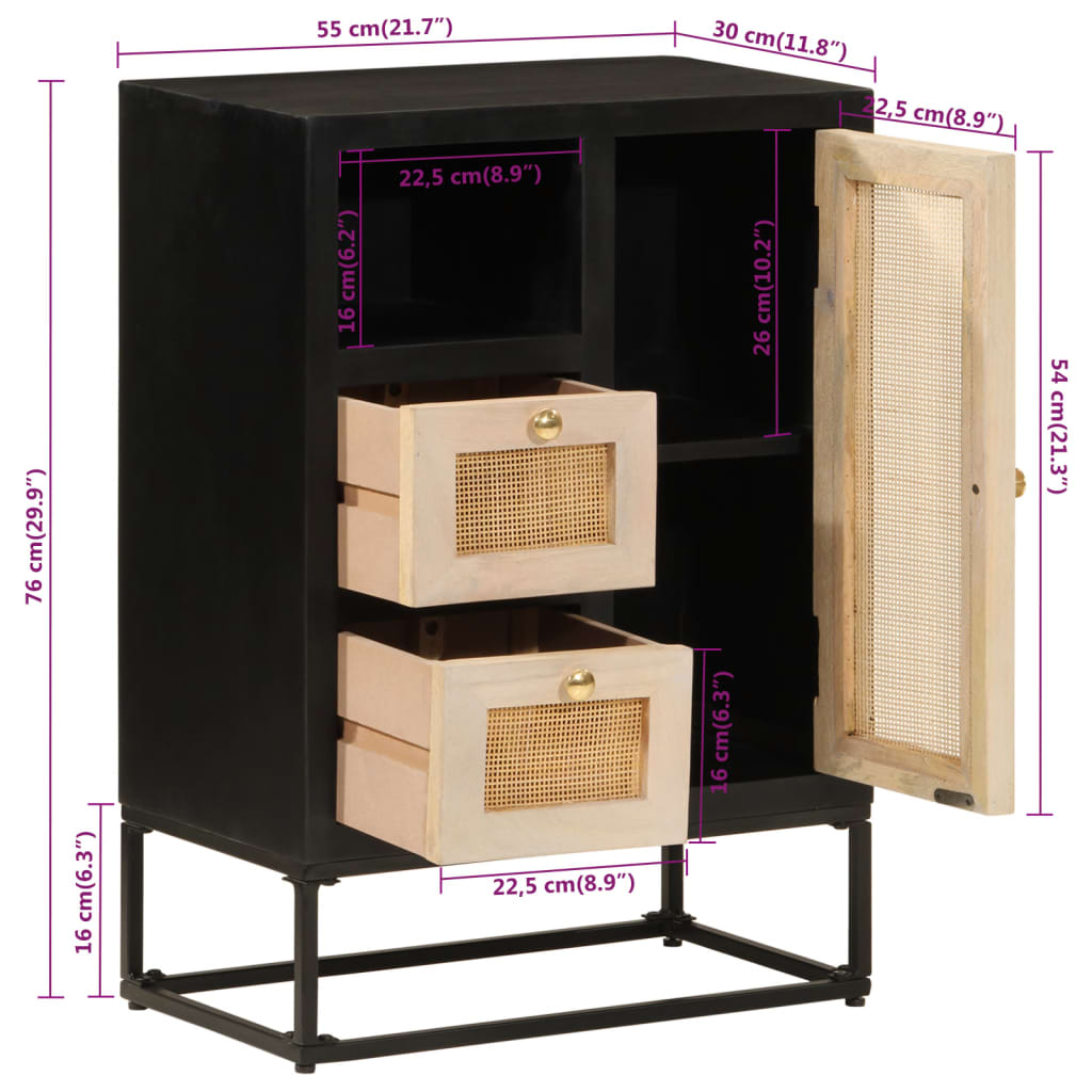 vidaXL Ντουλάπι Μαύρο 55x30x76 εκ. από Μασίφ Ξύλο Μάνγκο και Σίδηρο