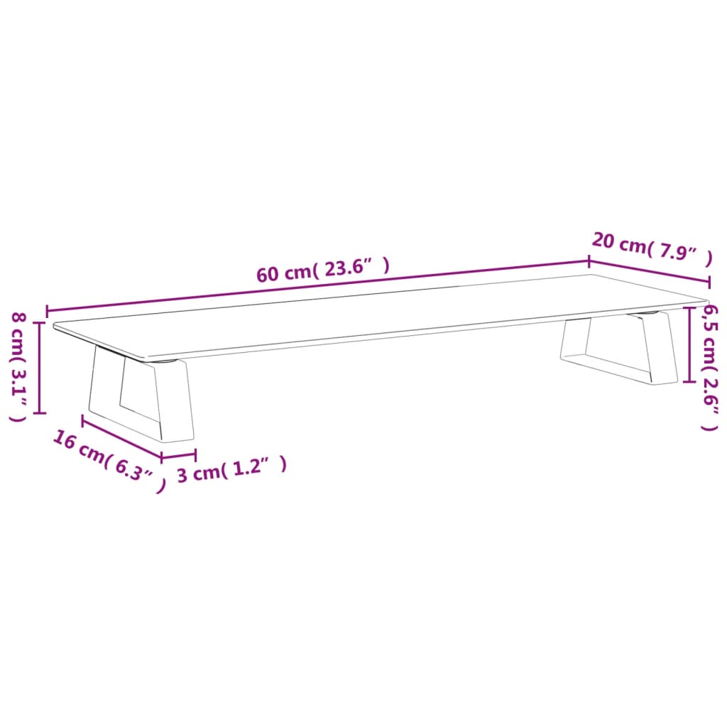 vidaXL Βάση Οθόνης Μαύρη 60x20x8 εκ. από Ψημένο Γυαλί και Μέταλλο