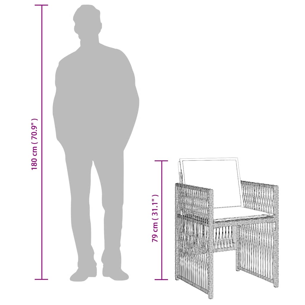 vidaXL Καρέκλες Κήπου 4 τεμ. Αν. Γκρι από Συνθετικό Ρατάν με Μαξιλάρια