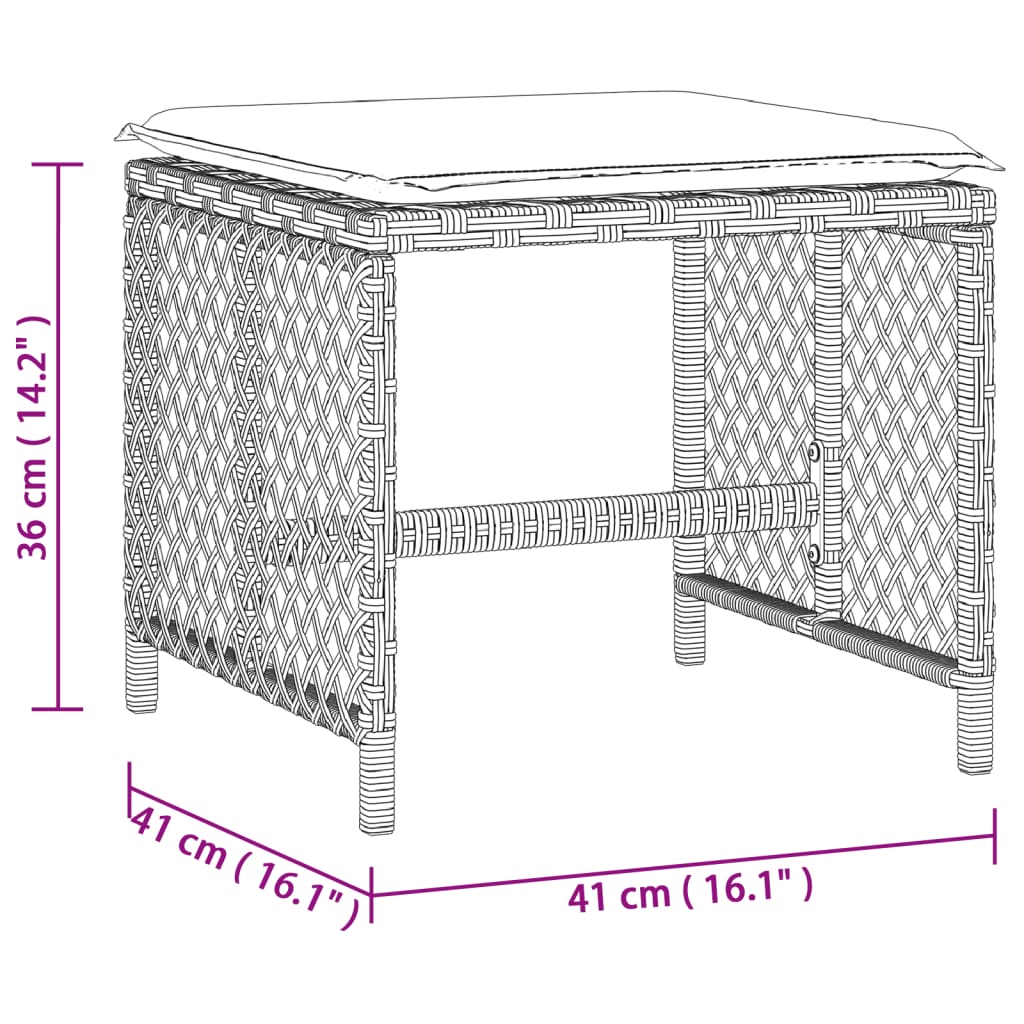 vidaXL Σκαμπό Κήπου 4 τεμ. Αν. Γκρι 41x41x36 εκ. Συνθ. Ρατάν Μαξιλάρια