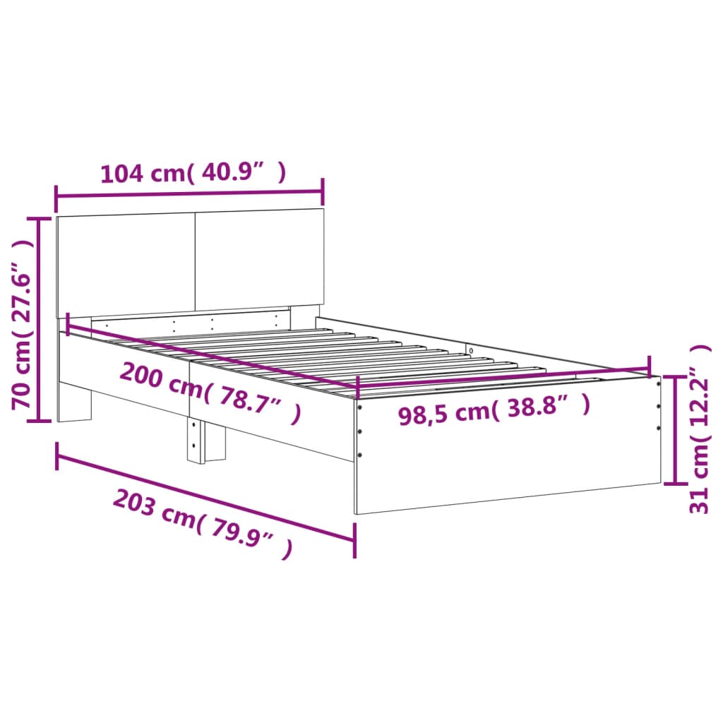 vidaXL Πλαίσιο Κρεβατιού με Κεφαλάρι Λευκό 100x200 εκ. Επεξ. Ξύλο