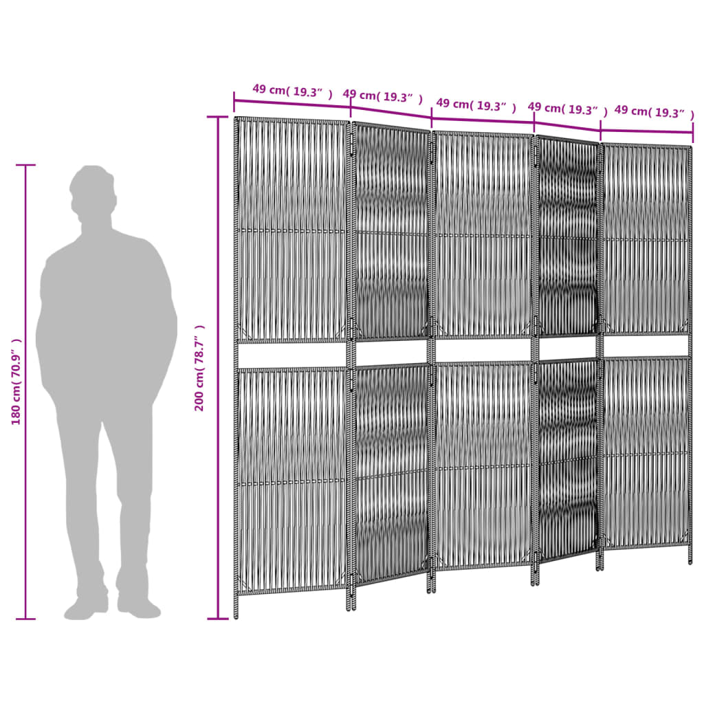 vidaXL Διαχωριστικό Δωματίου 5 Πάνελ Καφέ από Συνθετικό Ρατάν