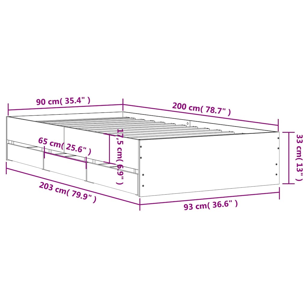 vidaXL Πλαίσιο Κρεβατιού με συρτάρια Sonoma Δρυς 90x200εκ. Επεξ. Ξύλο