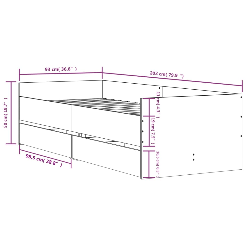 vidaXL Πλαίσιο Κρεβατιού με Συρτάρια Sonoma δρυς 90x200 εκ.